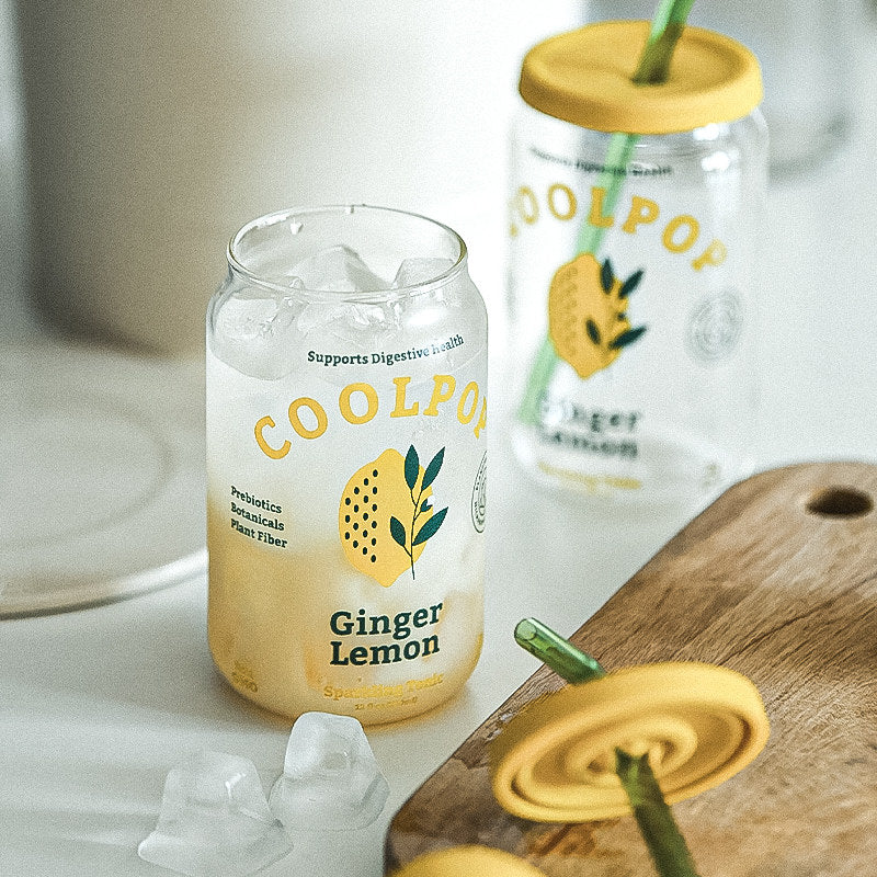 Clear Glass Cup with Lid and Straw