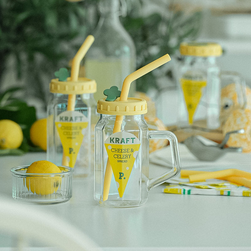 Glass Cup with Lid, Handle & Silicone Straw, Heat Resistant & Thickened