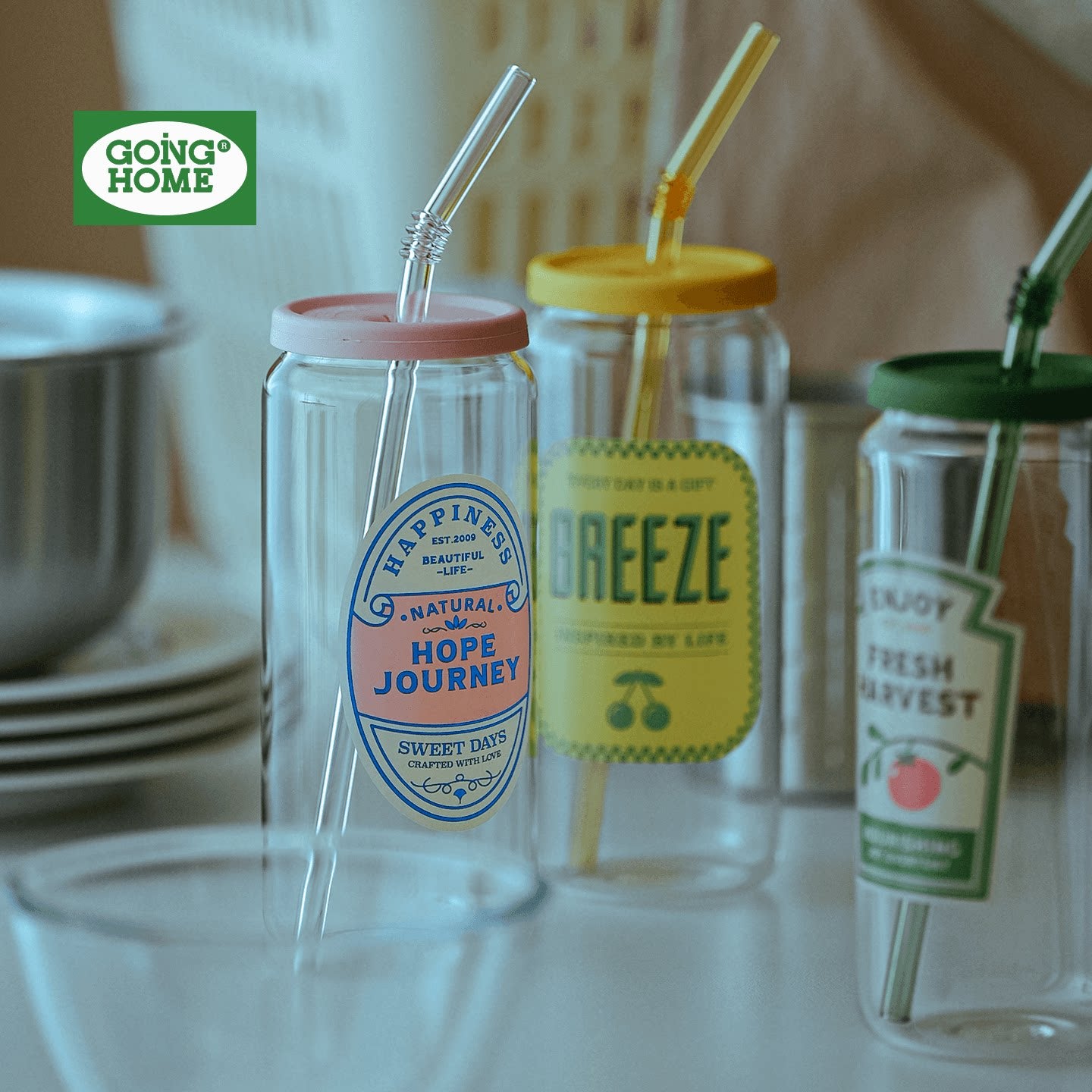 Summer Drinking Glass Cup, Heat-Resistant Glass with Lid