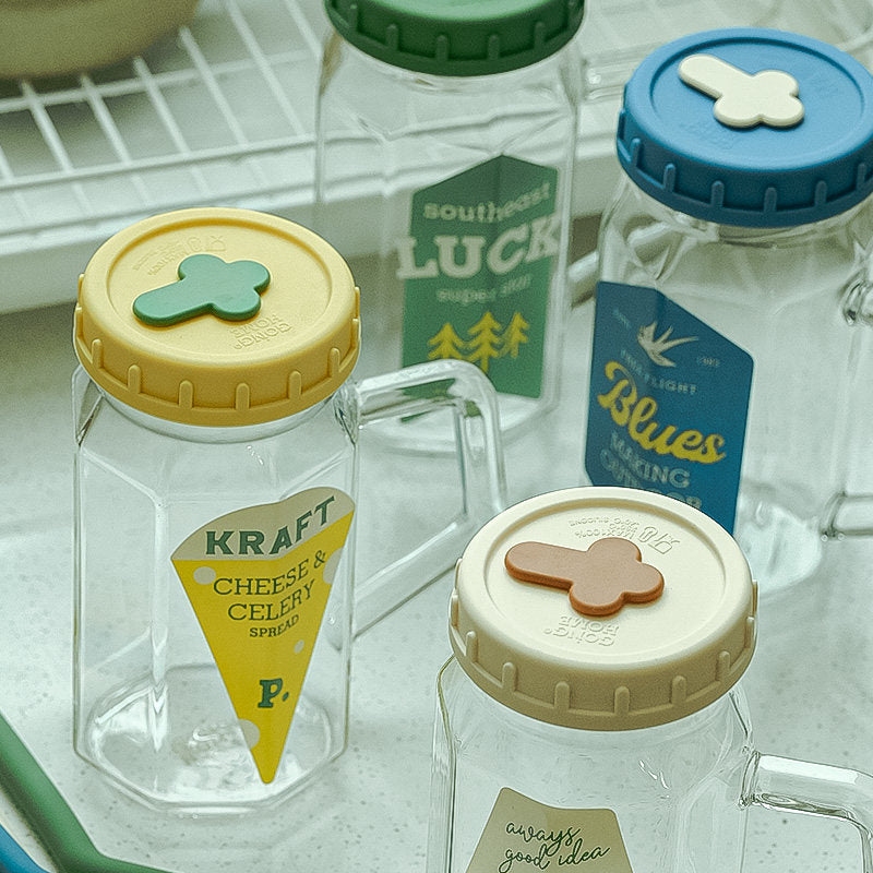 Glass Cup with Lid, Handle & Silicone Straw, Heat Resistant & Thickened