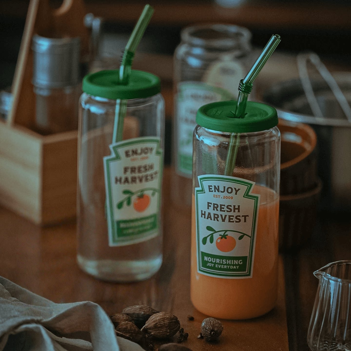 Summer Drinking Glass Cup, Heat-Resistant Glass with Lid