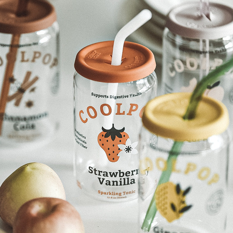 Clear Glass Cup with Lid and Straw