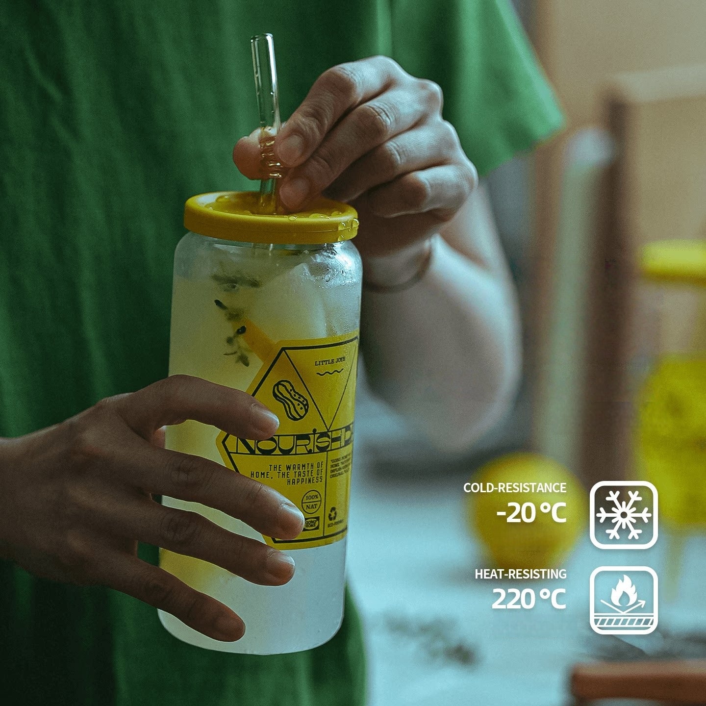 Summer Drinking Glass Cup, Heat-Resistant Glass with Lid