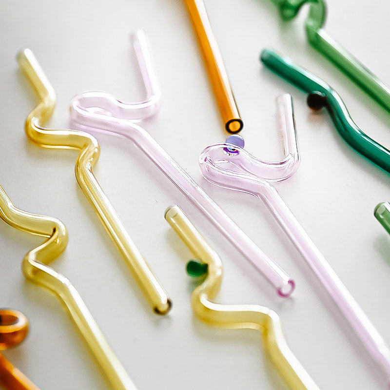 Colorful Eco-Friendly Heat Resistant Bent Glass Straws