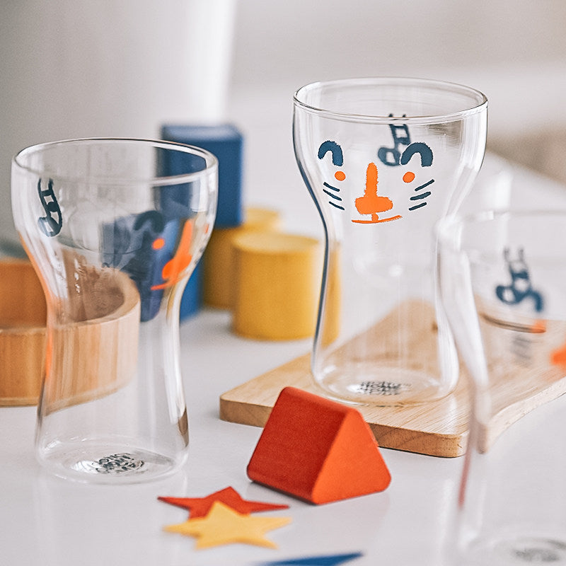 Cute Cartoon Elephant & Tiger Heat-Resistant Glass Cup