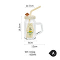 Glass Cup with Lid, Handle & Silicone Straw, Heat Resistant & Thickened