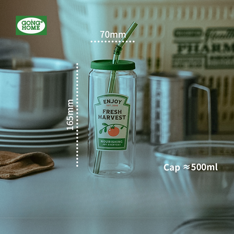 Summer Drinking Glass Cup, Heat-Resistant Glass with Lid
