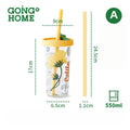 Silicone Straw & High Borosilicate Clear Glass Summer Water Cup