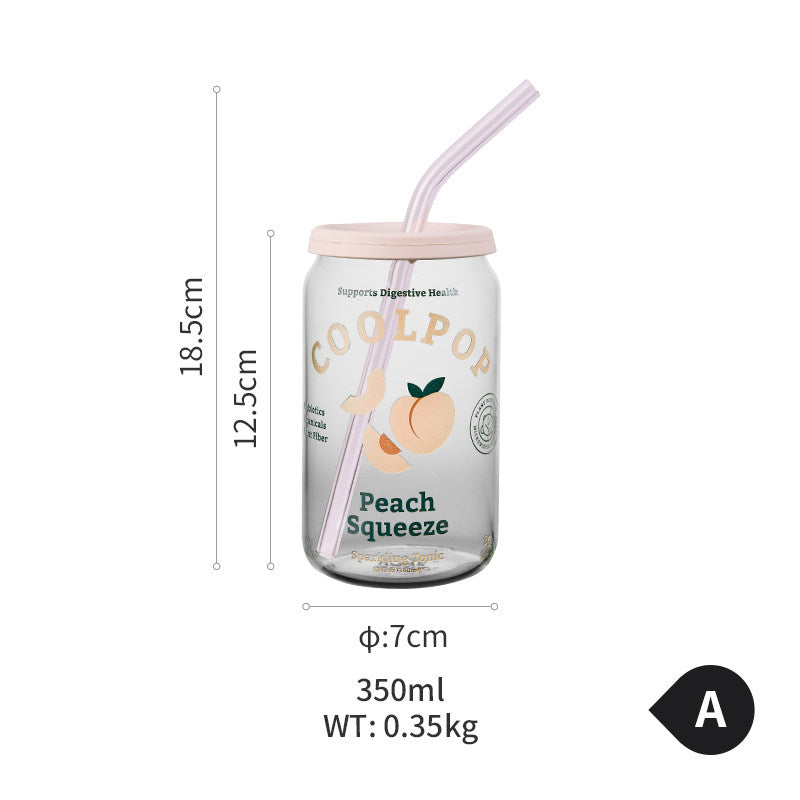 Clear Glass Cup with Lid and Straw