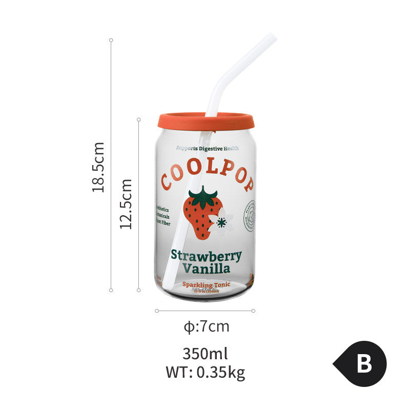 Clear Glass Cup with Lid and Straw