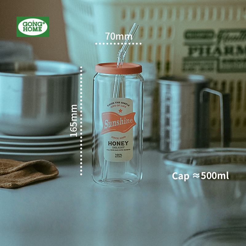 Summer Drinking Glass Cup, Heat-Resistant Glass with Lid
