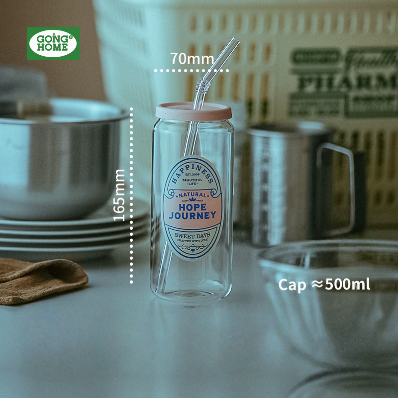 Summer Drinking Glass Cup, Heat-Resistant Glass with Lid