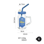Glass Cup with Lid, Handle & Silicone Straw, Heat Resistant & Thickened