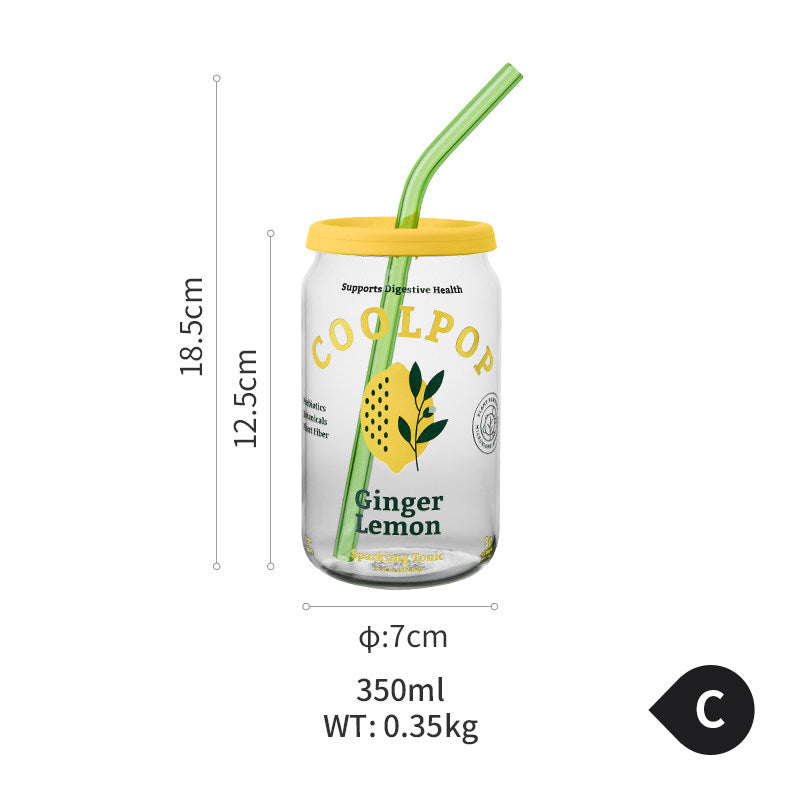 Clear Glass Cup with Lid and Straw