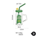 Glass Cup with Lid, Handle & Silicone Straw, Heat Resistant & Thickened
