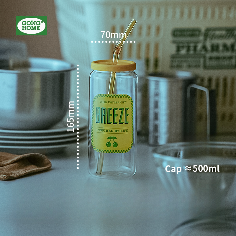 Summer Drinking Glass Cup, Heat-Resistant Glass with Lid