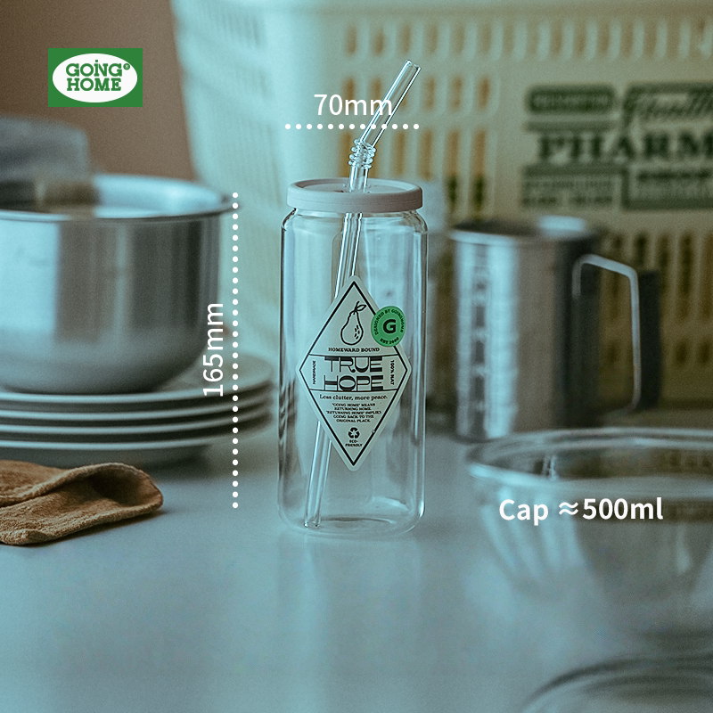 Summer Drinking Glass Cup, Heat-Resistant Glass with Lid