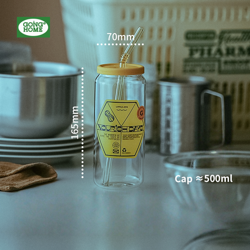 Summer Drinking Glass Cup, Heat-Resistant Glass with Lid