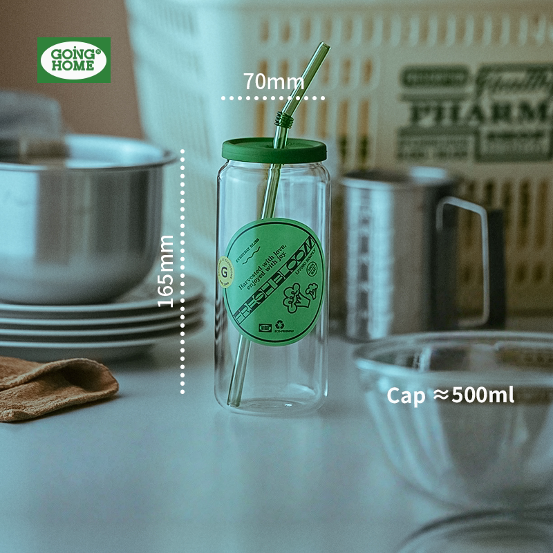 Summer Drinking Glass Cup, Heat-Resistant Glass with Lid