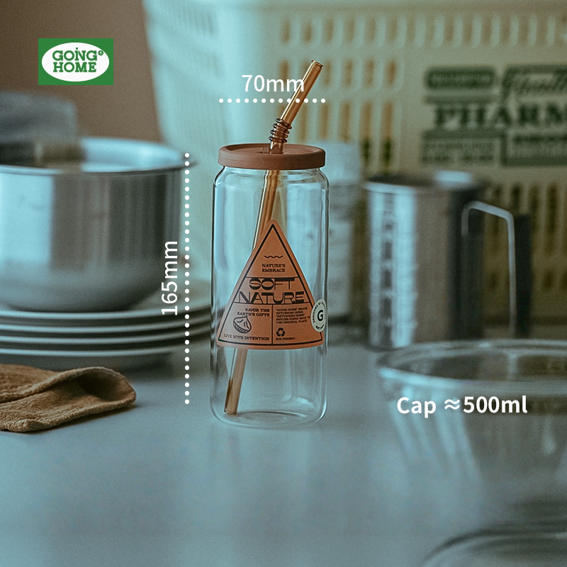 Summer Drinking Glass Cup, Heat-Resistant Glass with Lid